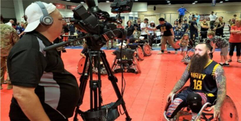 Extravaganza Productions camera crew filming wheelchair rugby at the Warrior Games